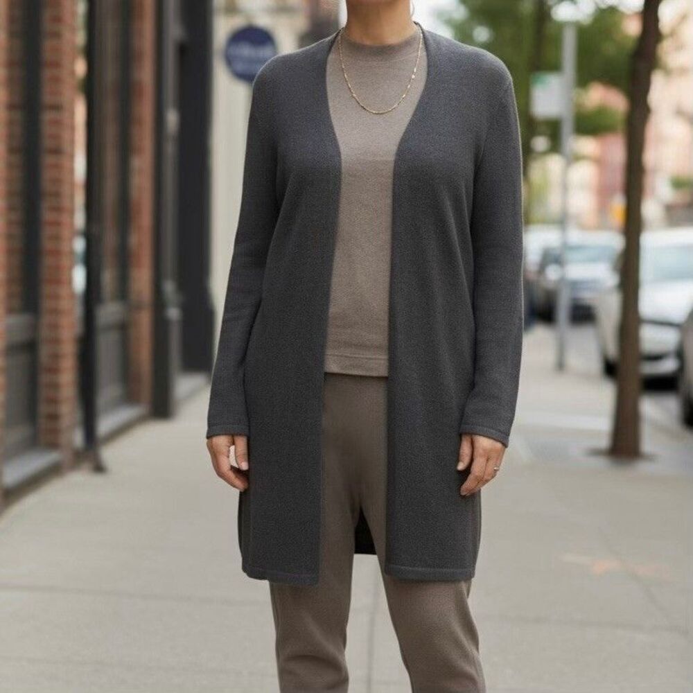 J Jill Linen Blend Duster Cardigan Sweater Charcoal Gray Size Medium